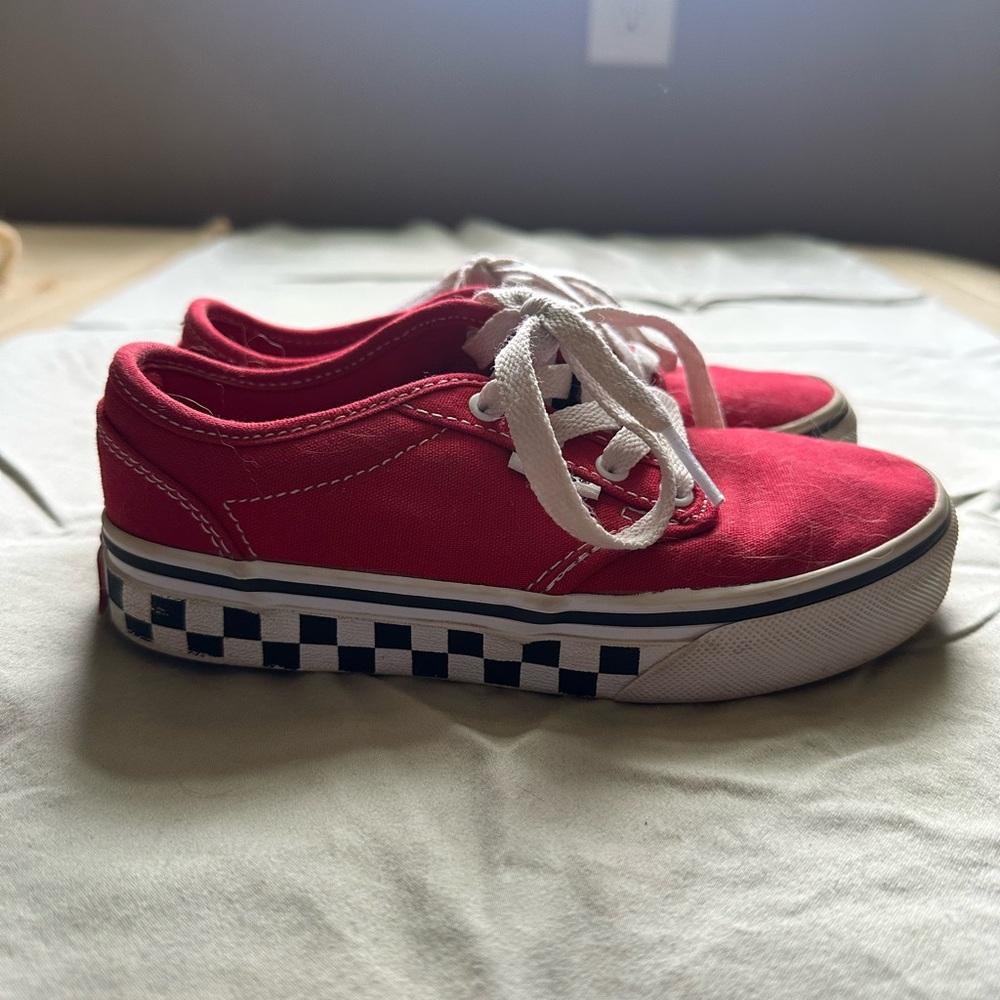 Vans Kids Red Canvas Sneakers with Checkered Sole